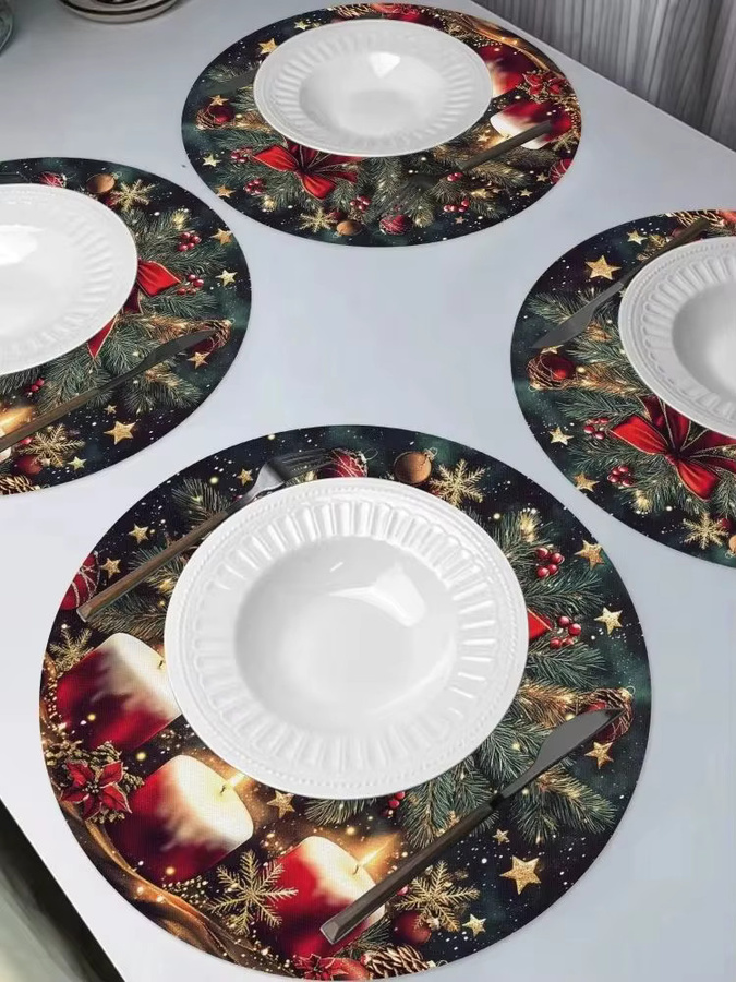 VIKAMA 4er Set Runde Tischsets Weihnachten Winter Motiv, Wasserdicht und Wärmeisolierend, Mehrfarbig - Bild 4