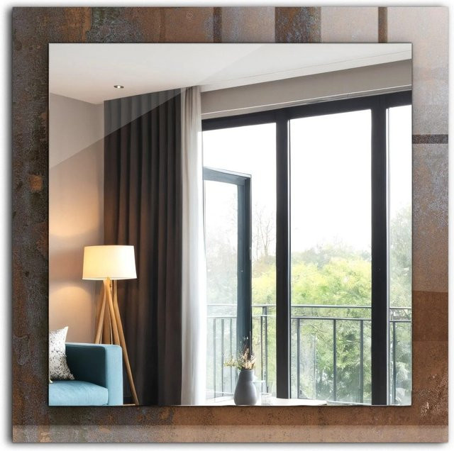 Tulup Spiegel mit abstraktem Motivdruck in Rostmetall-Optik, Braun, Rechteckig, B/H: 60 x 60 cm - Bild 1