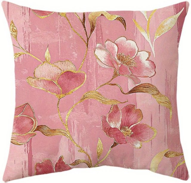 Dekorative Kissenbezüge von JMG Clothing mit floralem und geometrischem Muster in Rosa Gold, B/B: 45 x 45 cm - Bild 1