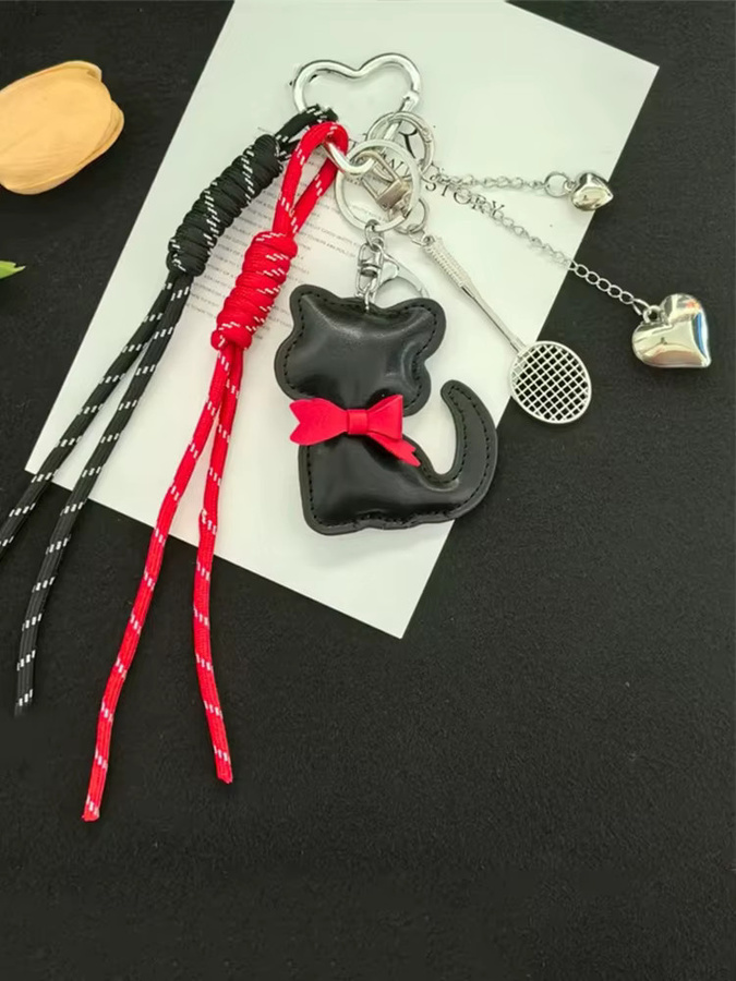 Yogodlns Schlüsselanhänger, Cartoon-Katze, Liebesherz, PU-Leder, Unisex - Bild 3