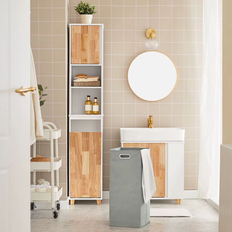 SoBuy Badezimmerschrank Weiß mit ausklappbaren Wäschesäcken und Regalfächern BZR74-W, H: 170 cm, B: 32 cm, T: 31 cm - Bild 2