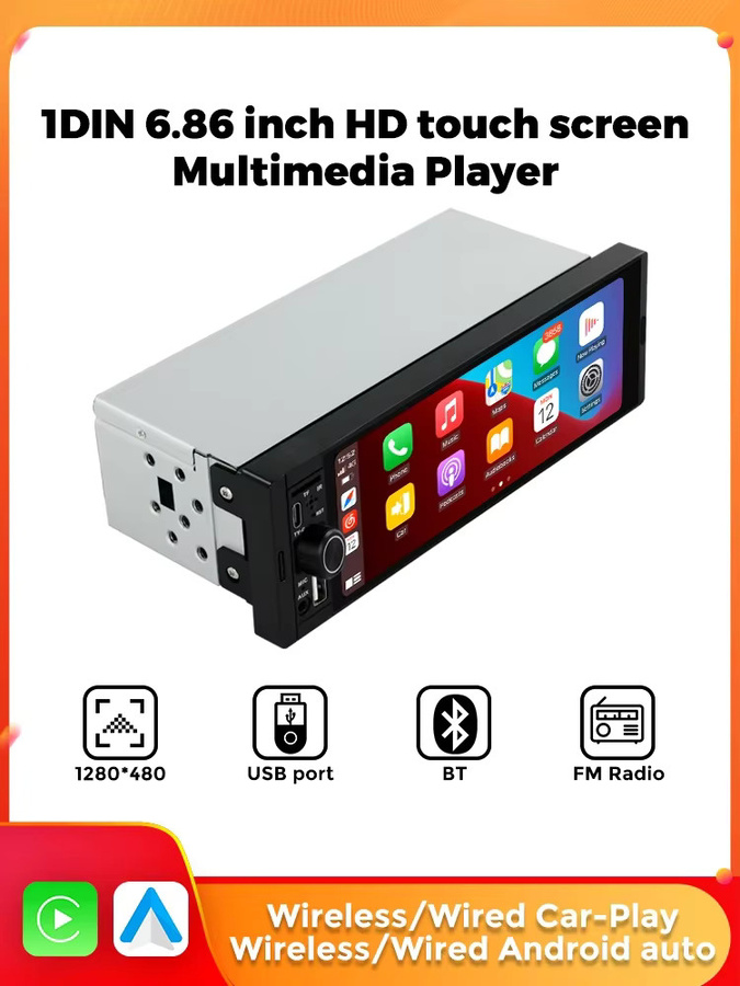STRONGNAVI Universal 1 Din Autoradio mit 6,86 Zoll Display, Carplay und Android Auto, Stereo Smart System Video Player mit FM Receiver und Aux, Schwarz - Bild 6