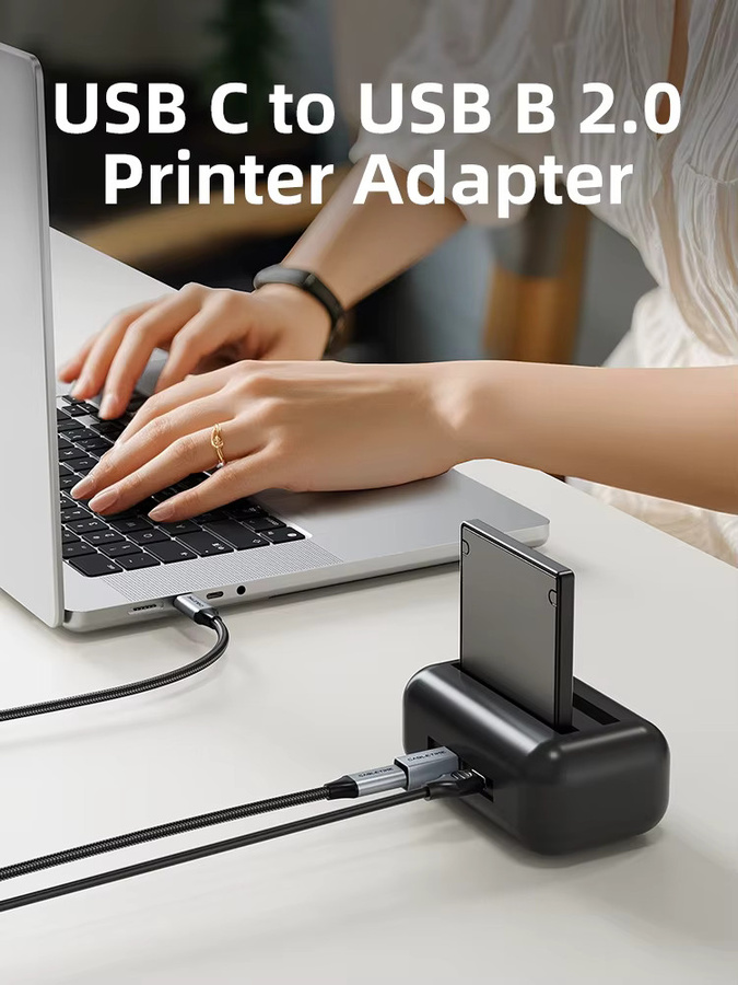 CABLETIME USB-C auf USB-B Druckeradapter mit Aluminiumgehäuse für 480Mbps Datenübertragung - Bild 3