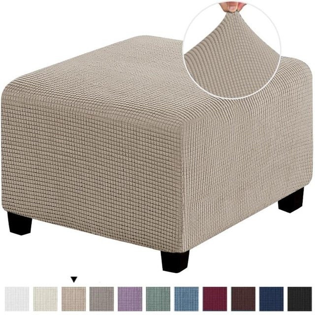 Bestbags Jacquard Stretch Ottomanenbezug für quadratische Fußstützen und Aufbewahrungshocker, Beige - Bild 1