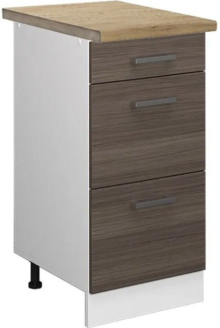 Vicco Küchenunterschrank R-Line in Grau/Weiß mit Schubladen, Eiche Optik, B: 40 cm, H: 60 cm, T: 22,93 cm - Bild 1