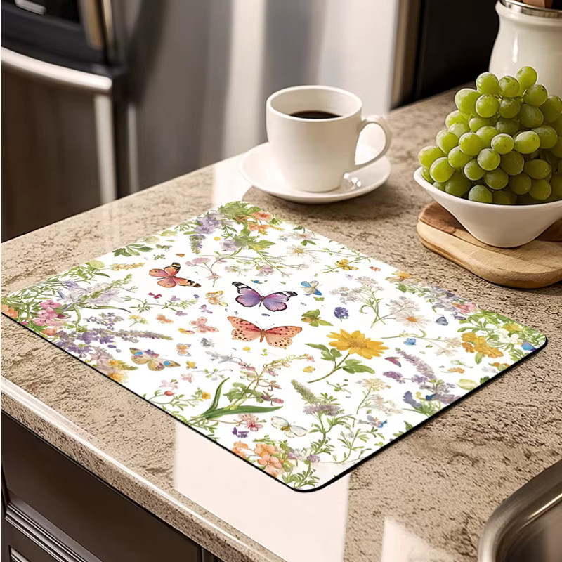 VIKAMA Tischsets mit Aquarell-Schmetterlingen und Blumen in Multicolour, wasserdichte und staubdichte Schutzmatten für Küche und Waschküche - Bild 3