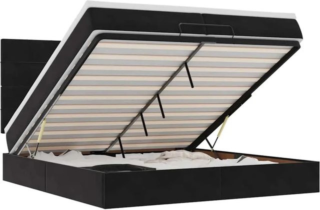 vidaXL Ottoman-Bett mit Matratze aus Samt in Schwarz mit LED-Unterbettbeleuchtung und USB-Ladeanschluss, B/T: 200 x 200 cm - Bild 1