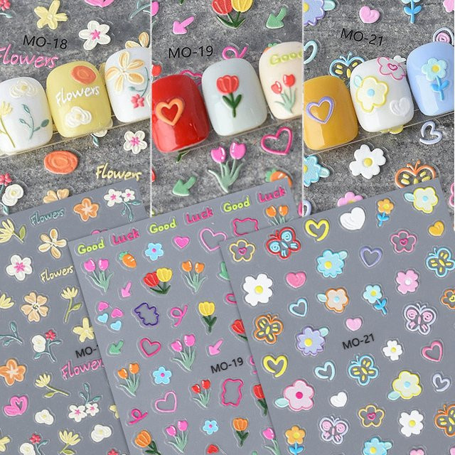 UR Sugar Nagelaufkleber, 3 Stück, Frühlingsblumen 3D-Blumen Buchstaben Herz, Kinder - Bild 1