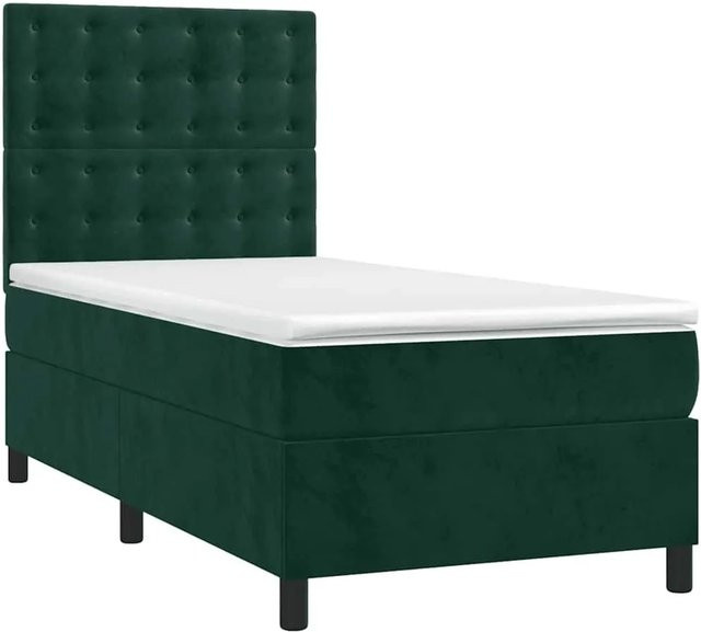 vidaXL Boxspringbett mit Matratze in Dunkelgrün aus Samt mit LED-Unterbettbeleuchtung und USB-Anschluss, B/T/H: 80 x 200 x 118 cm - Bild 1