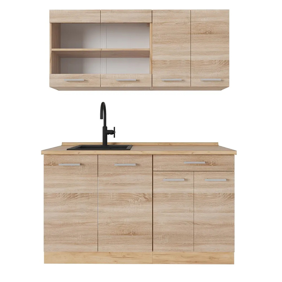 Vicco R-Line Single Küche Sonoma Eiche in Beige und Goldkraft, Breite: 140 cm - Bild 1