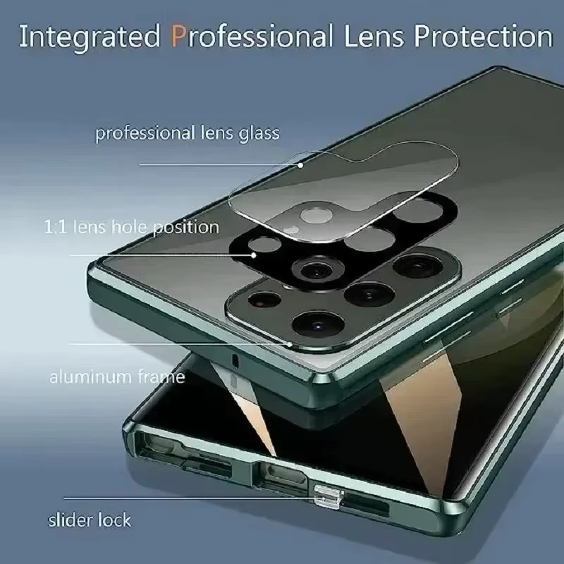 Metall-Magnetgehäuse für Samsung Galaxy S26 S25 S24 S23 Ultra Plus mit 360 Grad Rundumschutz, Bildschirmglas und Kameraschutz in Silber oder Grün - Bild 4