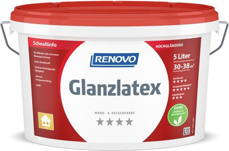 RENOVO Glanzlatex Wand- und Deckenfarbe, Weiss, hochglänzend, 5 l - Bild 1