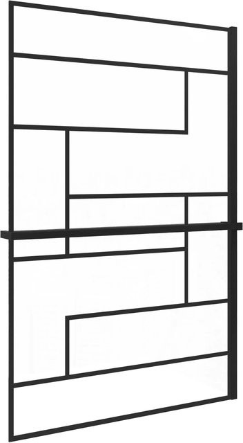 AICA Walk In Duschwand aus Glas mit Gitter-Dekor in Schwarz und Transparent, B: 140 cm, H: 200 cm, Glasstärke: 8 mm - Bild 1