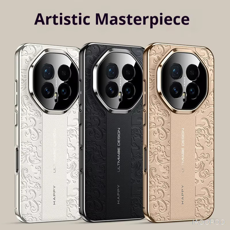 Luxuriöse Honor Schutzhülle aus galvanisiertem Hart-PC mit Lederrückseite in Schwarz für Honor Magic 8 Pro, Magic 7 und Magic 6 - Bild 2