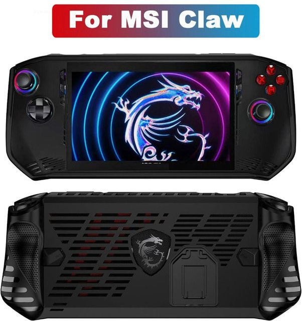 MSI Claw A1M Handheld-Konsolenhülle aus weichem TPU in Schwarz mit stoßfester Rückseite und integriertem Ständer - Bild 1
