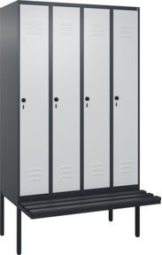 C+P Spind Classic PLUS Garderobenschrank mit Sitzbank, 4 Abteile, Schwarzgrau, B/T/H: 212 x 120 x 81,5 cm - Bild 1