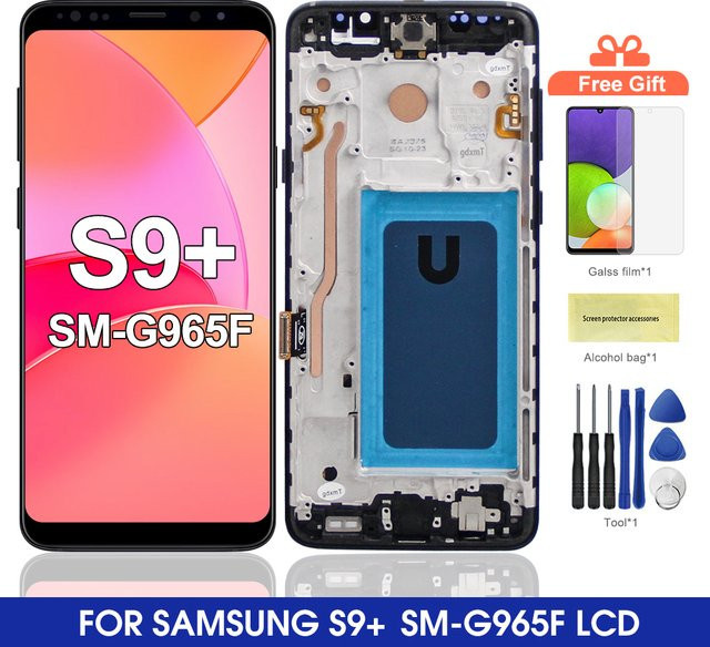 Samsung Galaxy S9 Plus S9+ G965F Display-Baugruppe mit Rahmen und digitalem Touchscreen in Blau - Bild 1