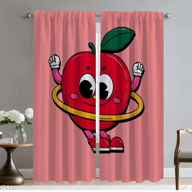 Küchenvorhänge mit Frucht-Motiv für das Kinderzimmer, 2 Paneele, Farbe Pink, B: 50 cm, H: 70 cm - Bild 1
