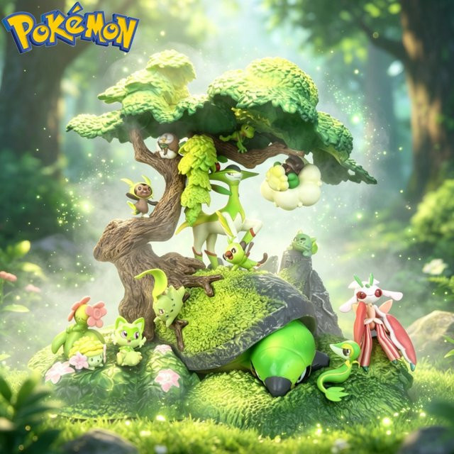 Bandai Pokémon Gras-Typ Familie Actionfiguren, PVC-Statue, 27,5cm - Bild 1