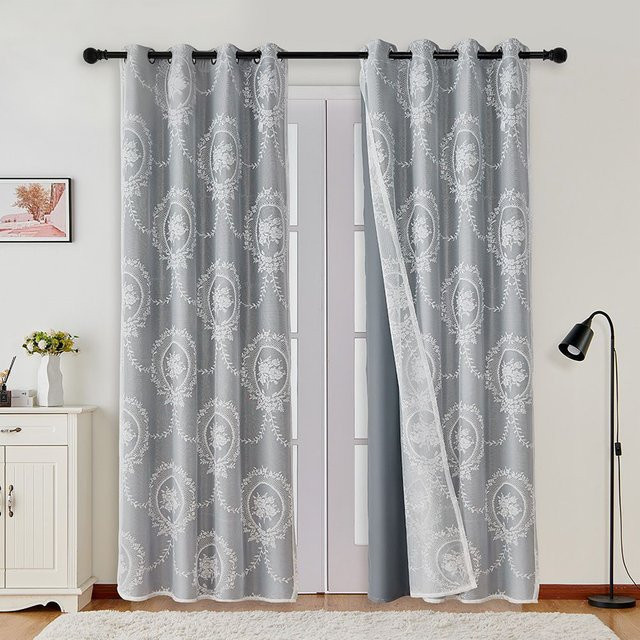 CENTURyMiG Doppelschichtiger runder Spiegelvorhang in Schwarz, lichtblockierend, wärmeisolierend und geräuschreduzierend mit floralem Design - Bild 1