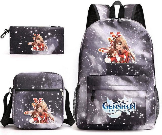 3-teiliges Schulrucksack-Set aus Oxford-Stoff in Grau mit Schultasche, Schultergurt und Federmäppchen - Bild 1