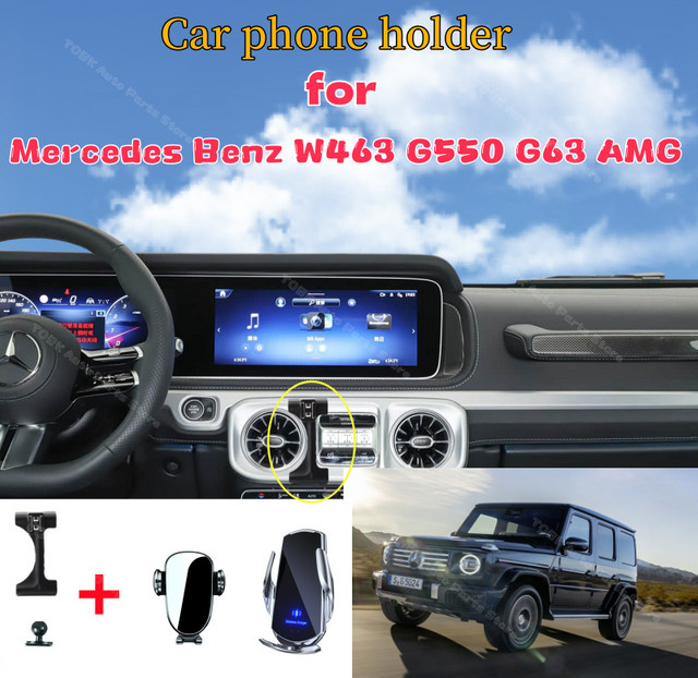 Drahtlose Smartphone-Halterung für Mercedes Benz G-Wagon G550 G500 G63 W463 AMG mit Ladefunktion in Schwarz - Bild 1