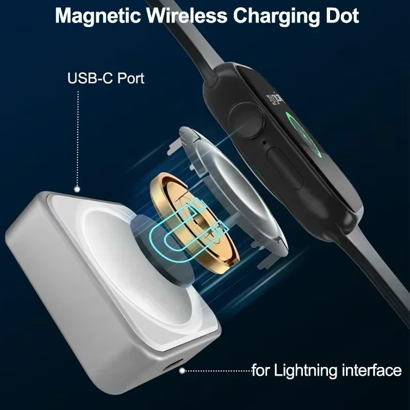 VIKEFON Magnetisches kabelloses Ladegerät für Apple Watch Serie 11 10 9 8 7 6 5 4 3 SE mit USB-C Anschluss in Schwarz - Bild 2