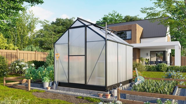 Vitavia Gewächshaus Eos in Schwarz mit Polycarbonat-Verglasung und Schwingtür, B/H/T: 197,7 x 194,8 x 228,5 cm - Bild 1