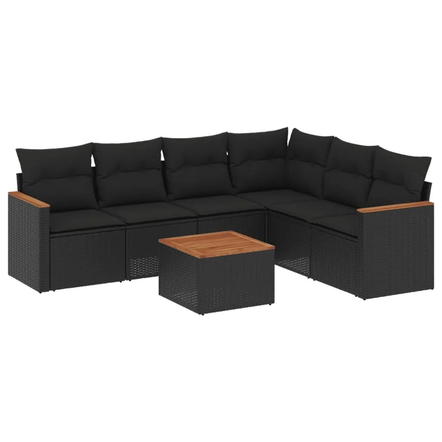 vidaXL 7-teilige Garten-Sofagarnitur in L-Form aus schwarzem Poly-Rattan mit Kissen und pulverbeschichtetem Stahlgestell - Bild 2