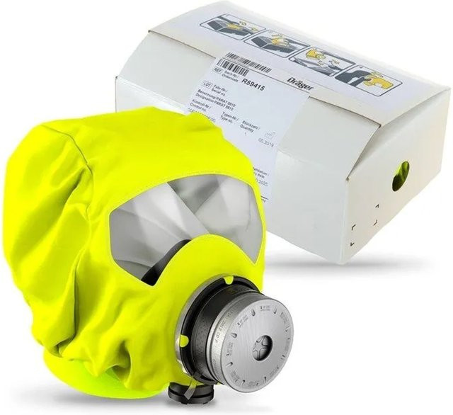 Dräger Brandfluchthaube Parat 5510 mit Co-P2 Filter gegen Kohlenmonoxid, Atemschutzmaske in Gelb - Bild 1