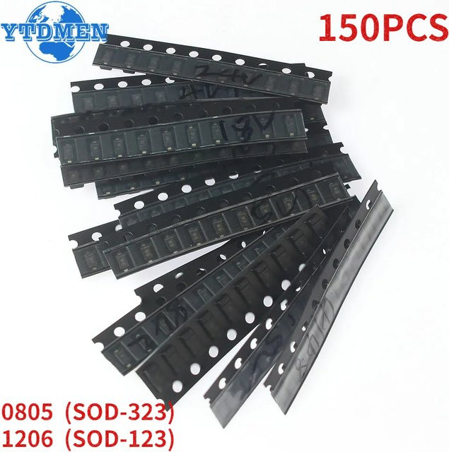 YTDMEN Zenerdioden-Kit SMD 150 Stück in Schwarz mit 15 Werten von 3,3 V bis 15 V für SOD-123, 1206, SOD-323 und 0805 Gehäuse - Bild 1