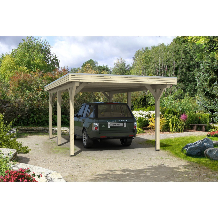 Skan Holz Einzelcarport Spessart Flachdach aus Fichten-Leimholz in Beige mit Aluminium-Dachplatten, B/T: 355 x 604 cm, Höhe: 243 cm - Bild 2