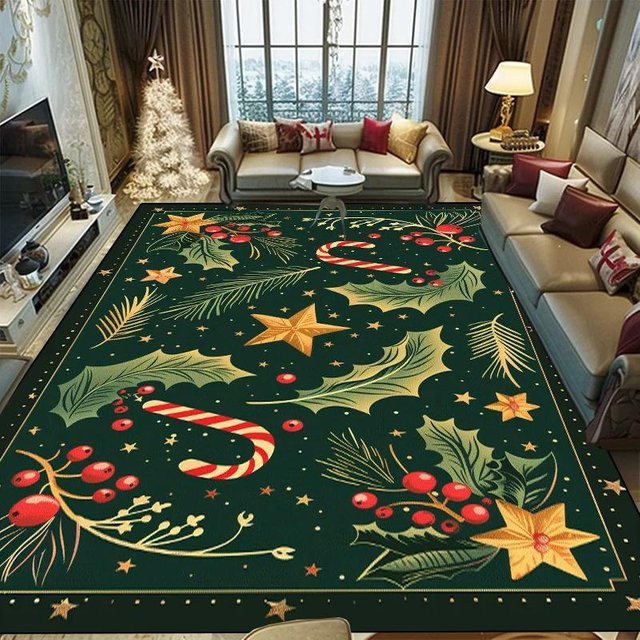 Wucifang Jewelry Amerikanischer Weihnachtsteppich mit floralem Design, Waschbar und Rutschfest, Farbe: Grün, B/T: 160 x 200 cm - Bild 1