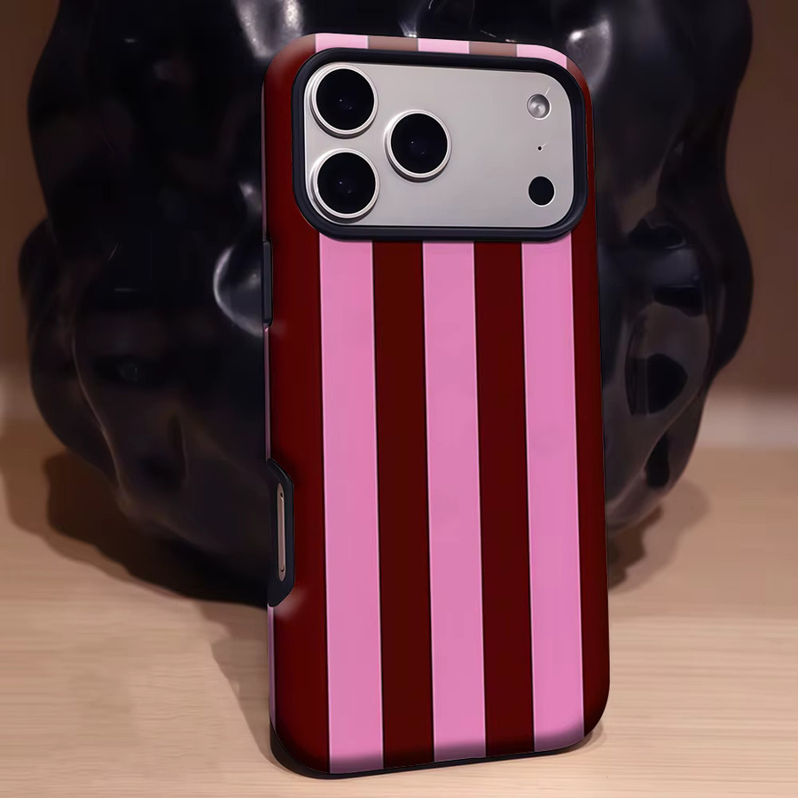 Aegis Schutzhülle mit Magnetfunktion für iPhone 17 16 15 14 Plus 13 Pro Max in Rosa-Bordeaux-Streifen-Design - Bild 3