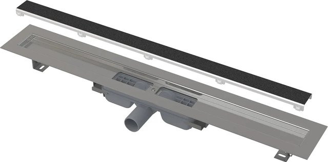 AlcaDrain APZ115 MARBLE Low Duschrinne ohne Rand mit Rost in Grau aus Edelstahl für die Fliesenverlegung, Länge: 75 cm - Bild 1