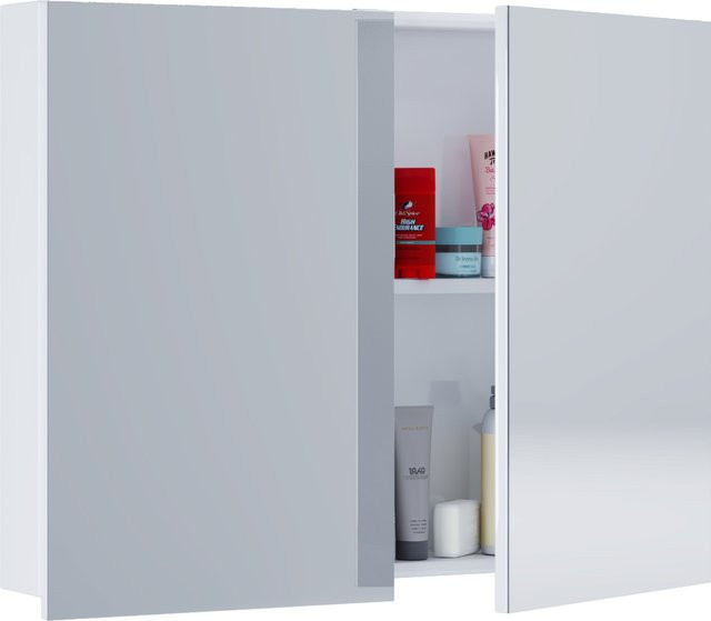VCM Spiegelschrank VCB 1 in Weiß und Eiche mit Glastüren, B/H/T: 80 x 62 x 12 cm - Bild 1