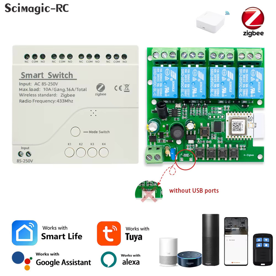 Scimagic Smart Switch Tuya Zigbee Modul mit 4 Kanälen in Weiß für App-Fernsteuerung und Kompatibilität mit Alexa und Google Assistant - Bild 1