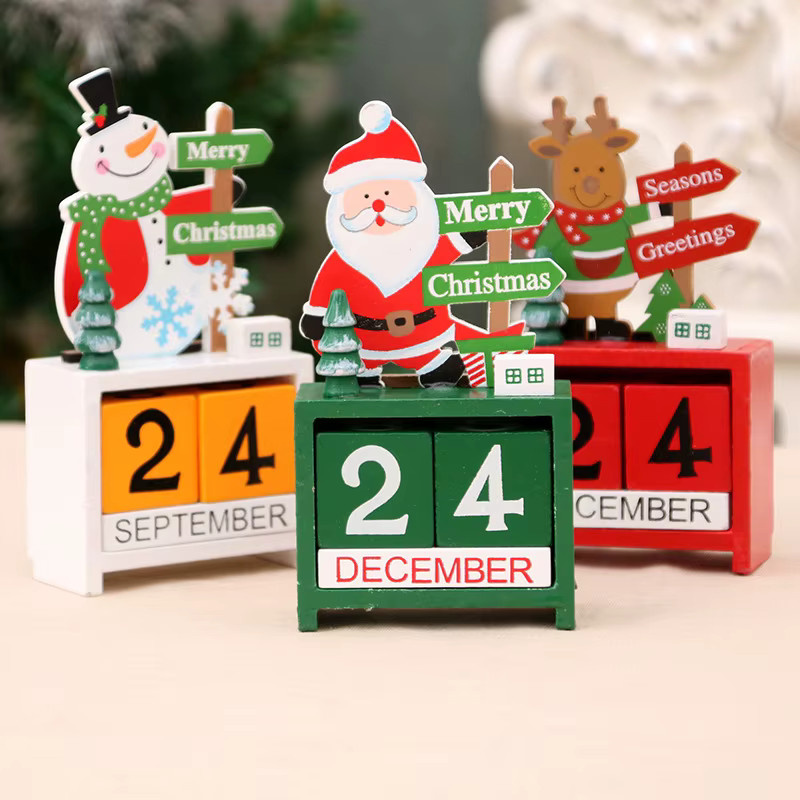 Untior Weihnachts Adventskalender aus Holz als Tischornament mit Weihnachtsmann, Schneemann und Elch in Multicolor - Bild 5