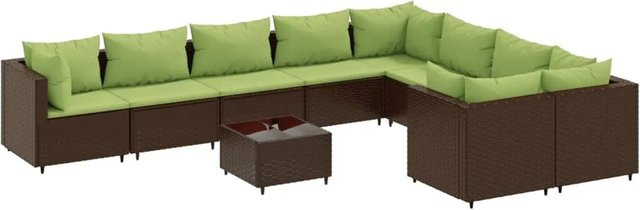 vidaXL 10-tlg Garten-Sofagarnitur in L-Form aus braunem Poly-Rattan mit Kissen und Couchtisch - Bild 1