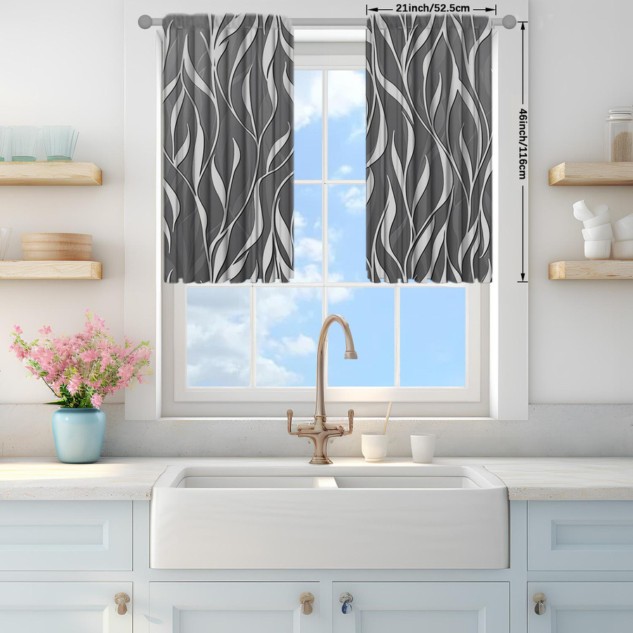 2er-Set bedruckte Vorhänge in Dunkelgrau mit modernem Grafikdesign, halbtransparent, B: 52,5 cm, H: 116 cm - Bild 2
