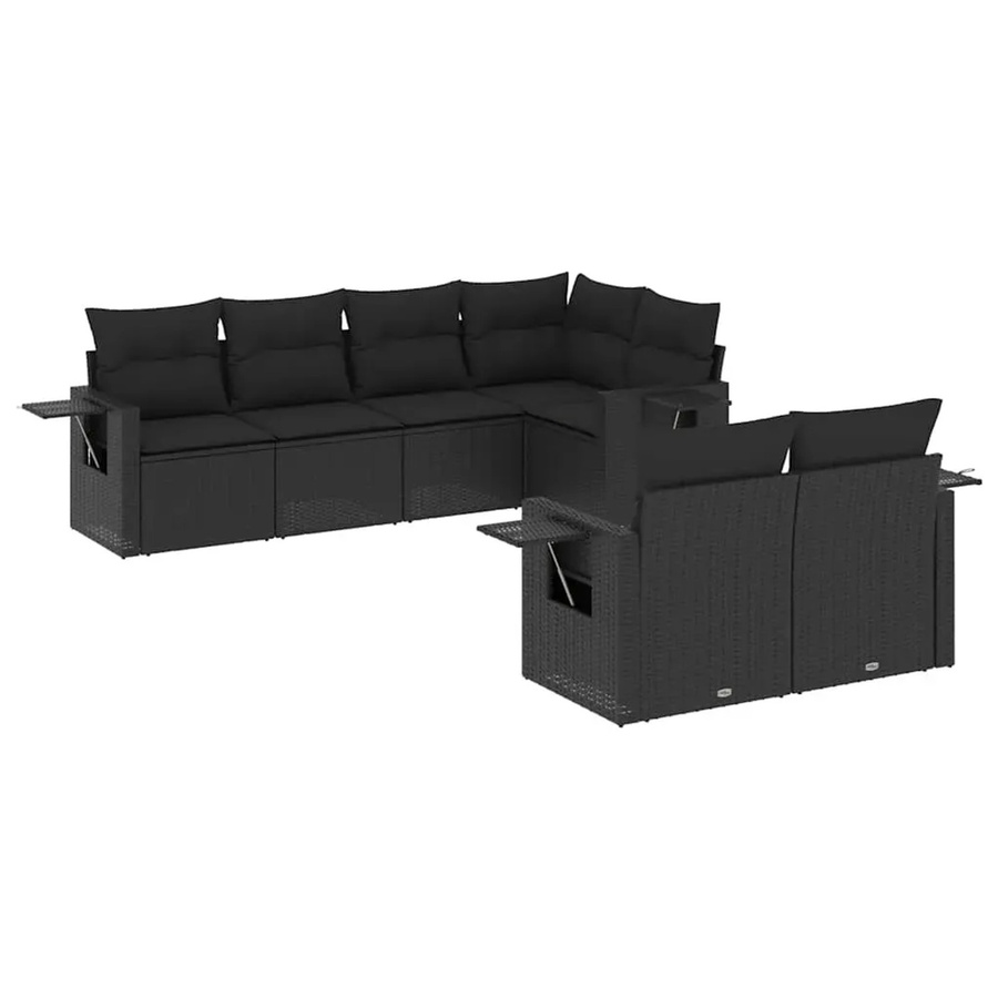 vidaXL 7-tlg Garten-Sofagarnitur in L-Form aus schwarzem Poly-Rattan mit Sitzkissen und Rückenkissen - Bild 2