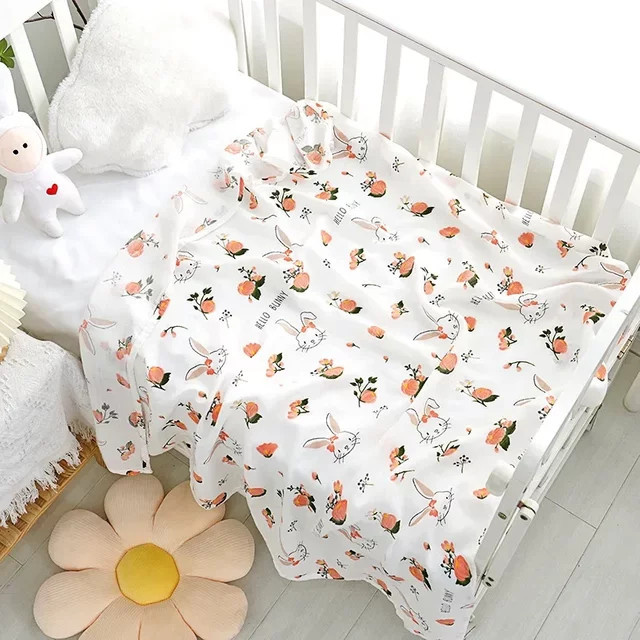 Babydecken aus Bambus-Baumwolle für Neugeborene, weiches Pucktuch und 2-lagige Gaze-Kinderwagendecke in Grau und Weiß mit floralem Muster - Bild 1