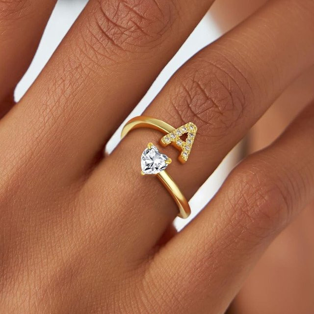 Ring, goldfarben, Zirkonia, Damen, offene Herzform - Bild 1