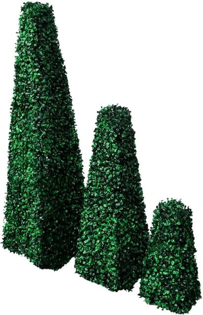 Furnicato 3-teiliges Buchsbaum-Set künstlich in Grün mit Pyramiden-Formschnitt aus Polyethylen - Bild 1