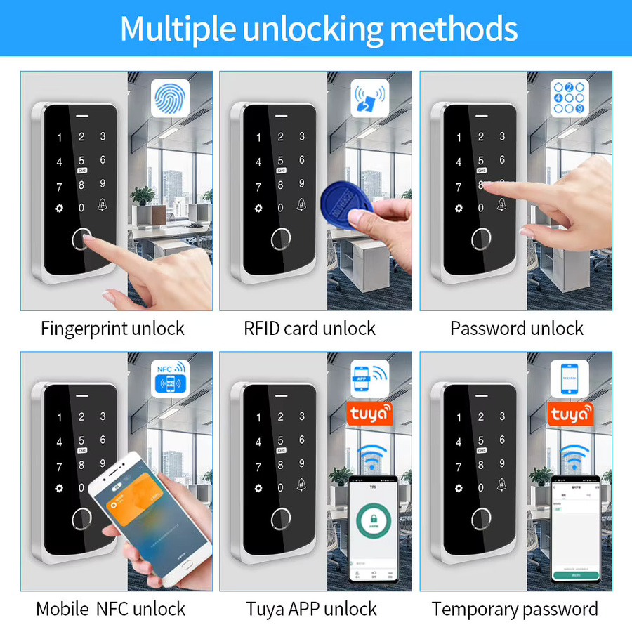 Asia-Teco Intelligentes Biometrie-Fingerabdruck-Zutrittskontrollsystem mit RFID und Tuya-App-Steuerung, IP65 wasserdicht, Schwarz - Bild 5