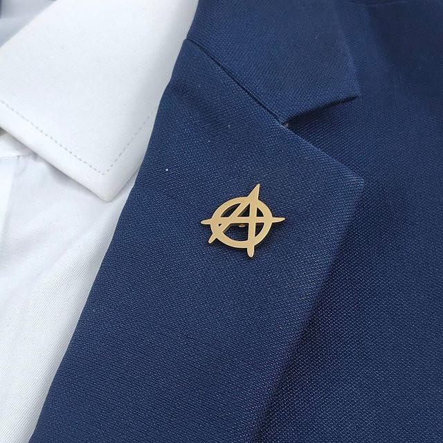 Brosche, 18 Karat vergoldeter Edelstahl, Radsymboldesign - Bild 1