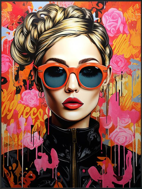 Pop-Art Bild LADY in bunt auf Leinwand und Holz, Breite: 120,0 cm, Höhe: 90,0 cm - Bild 1