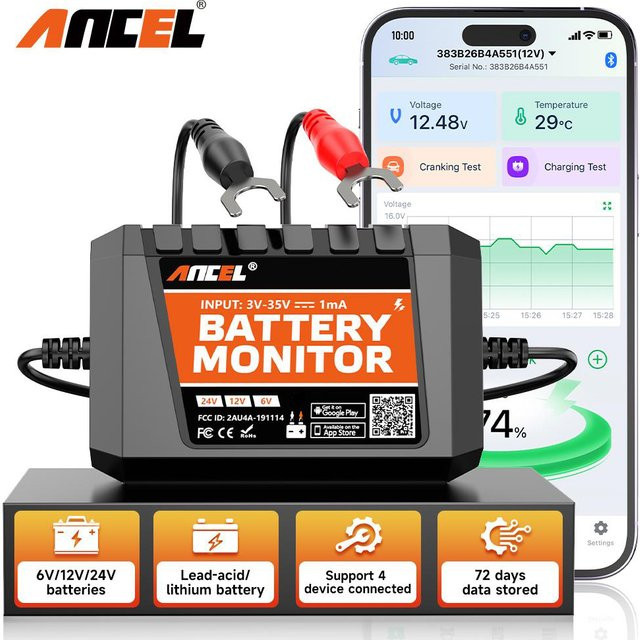 ANCEL BM300 Pro Bluetooth Auto Batterie Tester für 6V 12V 24V Systeme in Schwarz - Bild 1