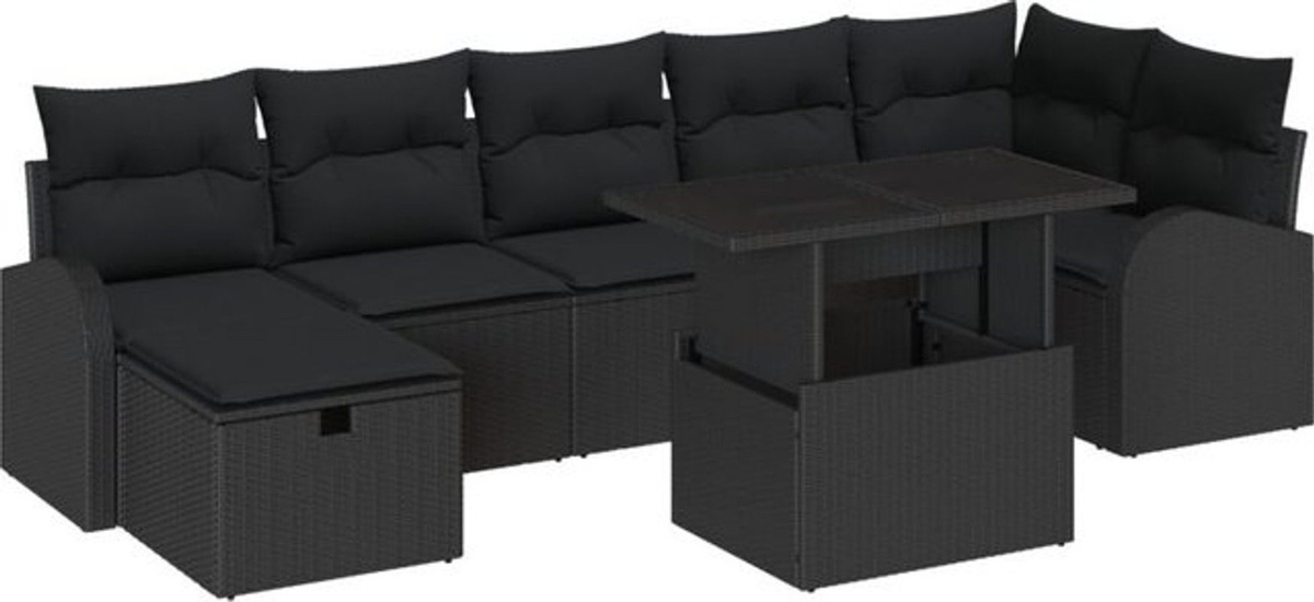 Modernes Garten-Sofa-Set mit 8 Kissen aus Poly-Rattan in Schwarz von vidaXL - Bild 1
