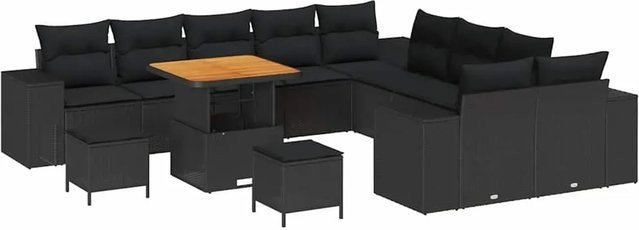 vidaXL Garten-Sofa-Set aus Poly-Rattan in Schwarz mit 13 Teilen und Polsterung - Bild 1